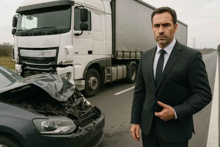 Truck Accident Lawyer near damaged vehicles after major truck collision