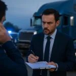 Truck Accident Lawyer speaking with injured victim at crash scene