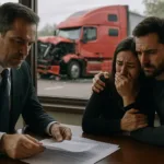 Truck Accident Lawyer meeting grieving couple after fatal red semi-truck crash