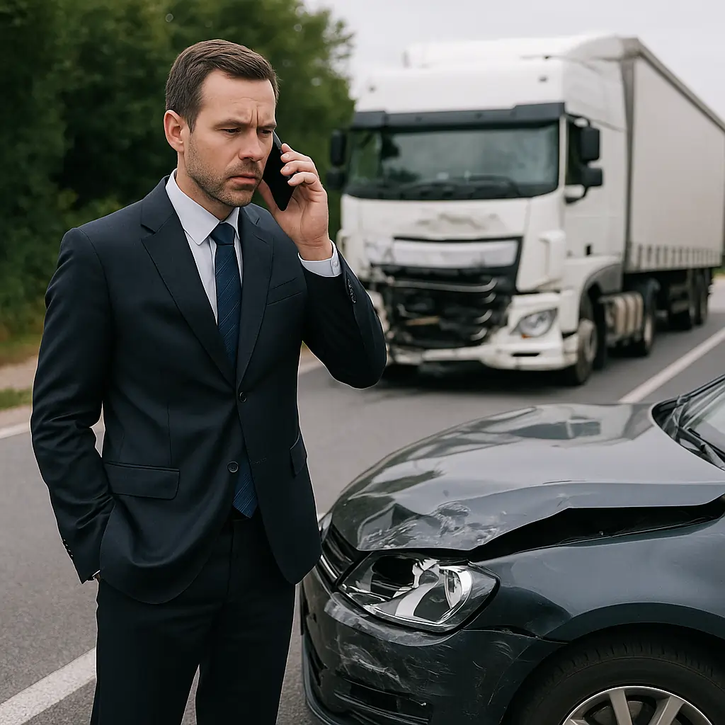 Truck accident lawyer calling at hit-and-run crash scene