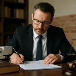 Truck accident lawyer reviewing trucking regulation violation documents