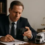 Truck accident lawyer analyzing black box data device
