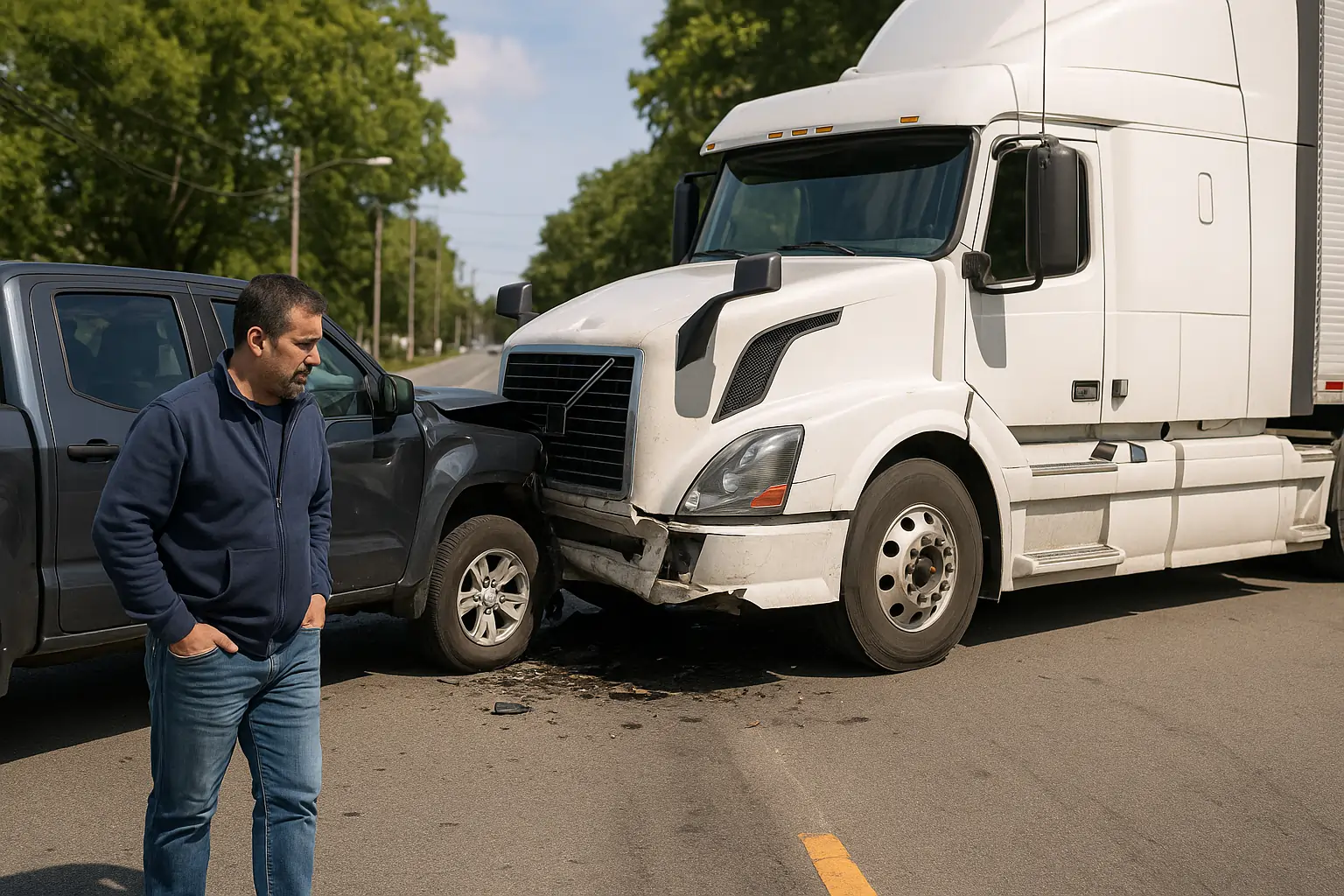 Regional Truck Accident Compensation Scene with Multiple Damaged Vehicles