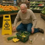 Slip And Fall Settlements Scene in Grocery Store with Victim on Wet Floor