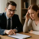 Realistic horizontal image of a medical malpractice lawyer consulting with a patient about a legal case.