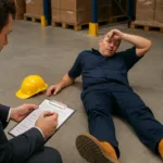 Workplace injury lawyer assisting injured warehouse worker