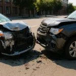 Auto Accident Soft Tissue Injury Claims, Realistic car accident scene with visible vehicle damage