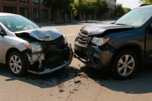 Auto Accident Soft Tissue Injury Claims, Realistic car accident scene with visible vehicle damage