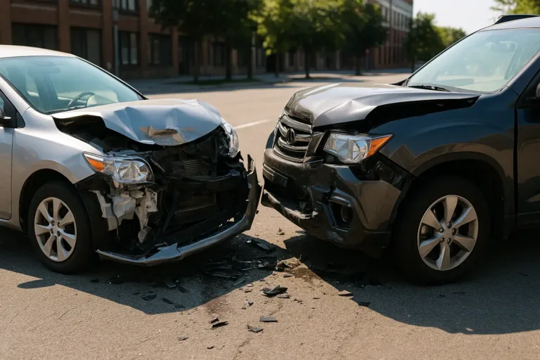 Auto Accident Soft Tissue Injury Claims, Realistic car accident scene with visible vehicle damage