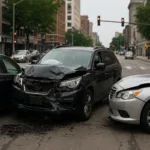 Intersection Car Accident Lawyer Near Me Scene With Damaged Vehicles