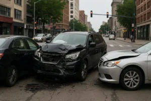 Intersection Car Accident Lawyer Near Me Scene With Damaged Vehicles