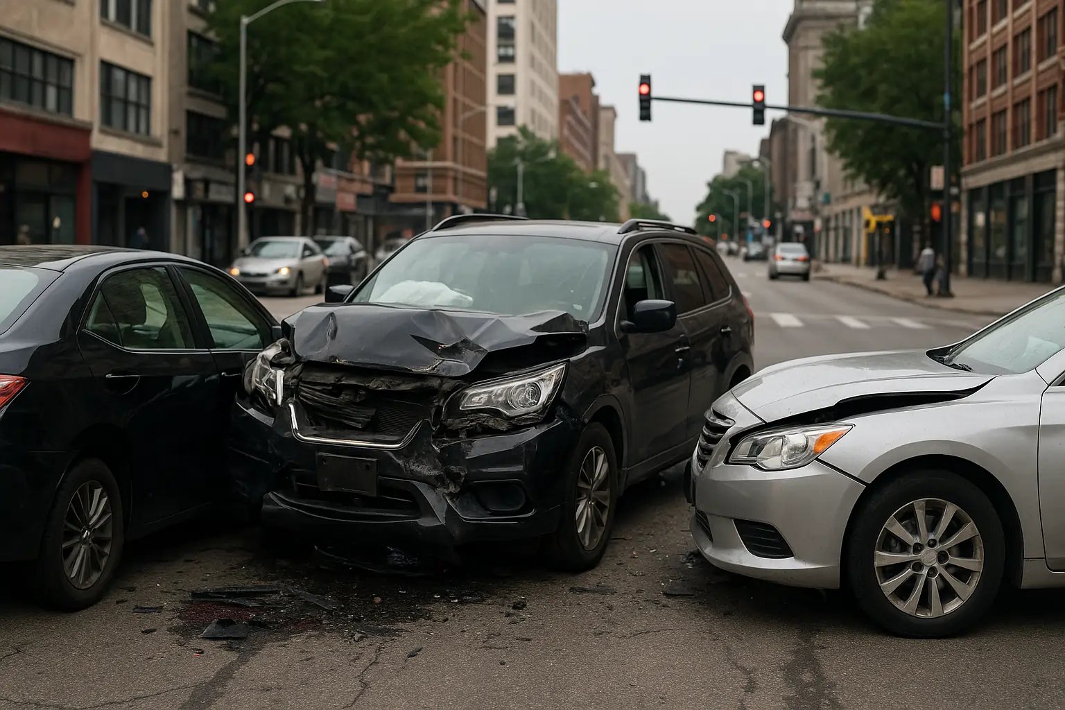 Intersection Car Accident Lawyer Near Me Scene With Damaged Vehicles