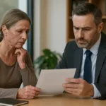 Realistic horizontal image showing a burn injury victim consulting a lawyer about compensation claims.