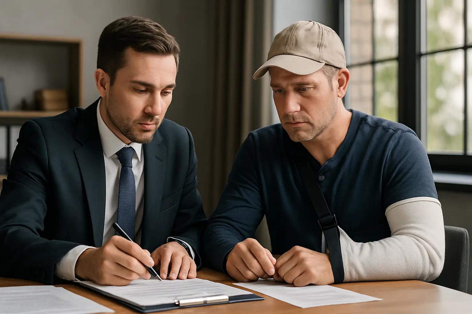 hit auto accident claims lawyer consulting client