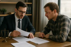 Expert auto crash lawyer discussing side-impact case with client