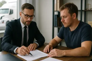 semi collision cases lawyer and client discussing settlement papers
