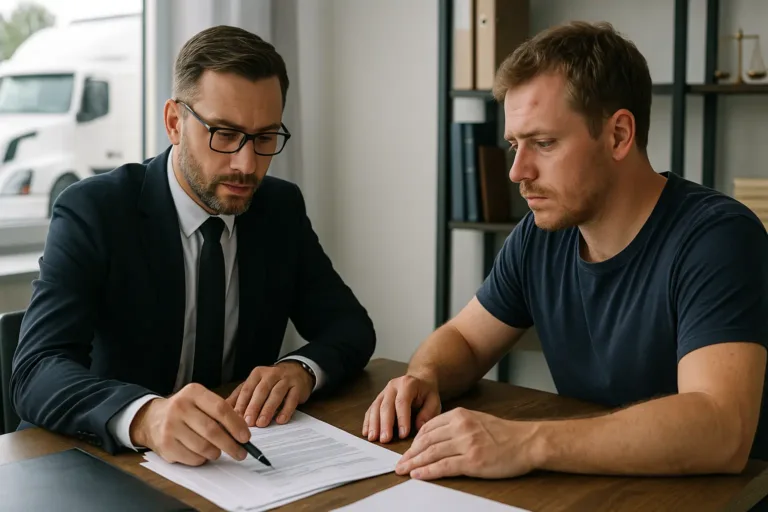 semi collision cases lawyer and client discussing settlement papers
