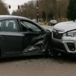 A realistic horizontal image of a lawyer advising a side-impact auto collision victim during a consultation.