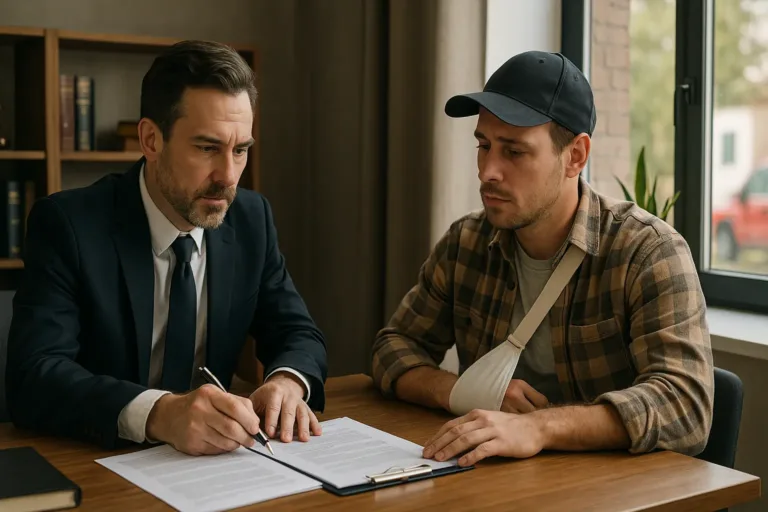 blind truck collisions lawyer discussing case with injured client