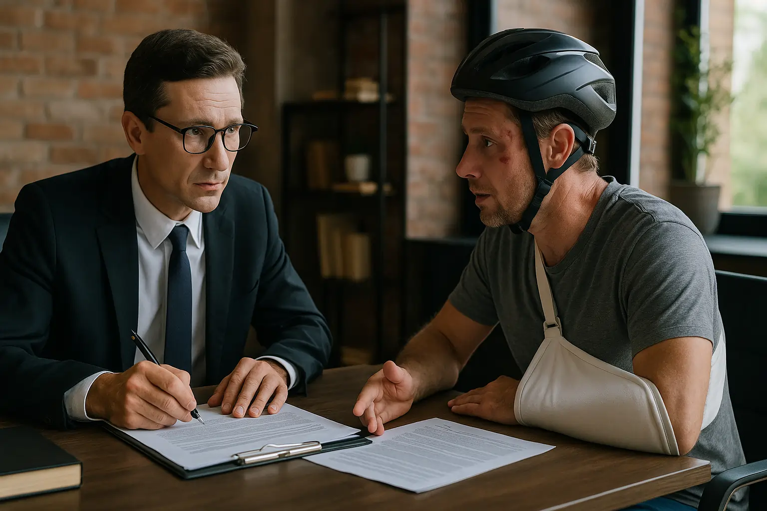 Bicycle accident legal support between lawyer and injured cyclist