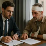 workplace injury attorney assisting client with accident claim paperwork