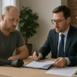 amputation injury lawyer helping a client in an office