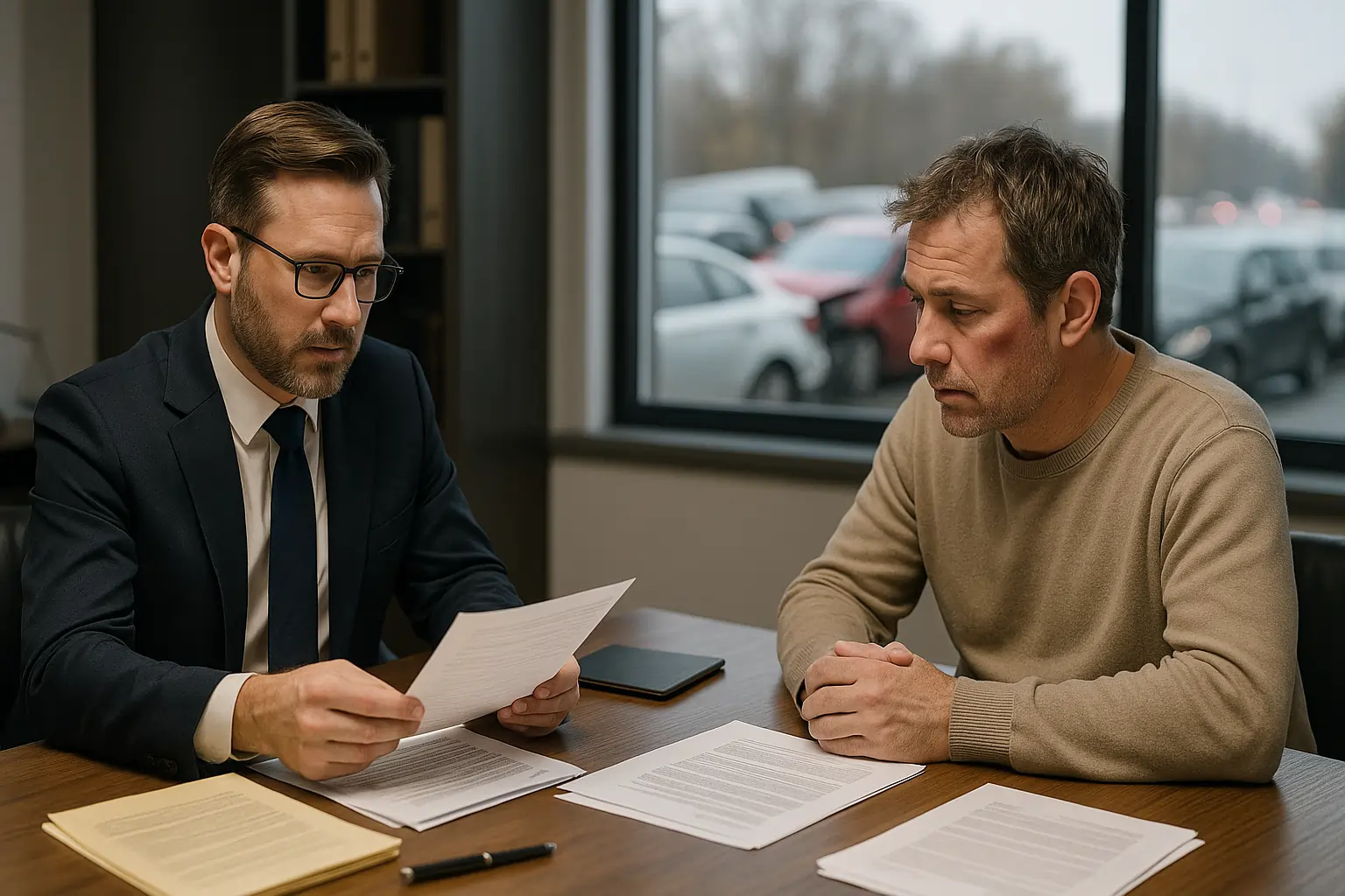 Multi-car accident lawyer assisting clients after highway pileup
