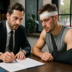 athletic injury lawyer helping injured athlete in office
