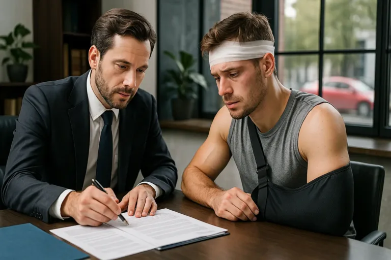 athletic injury lawyer helping injured athlete in office