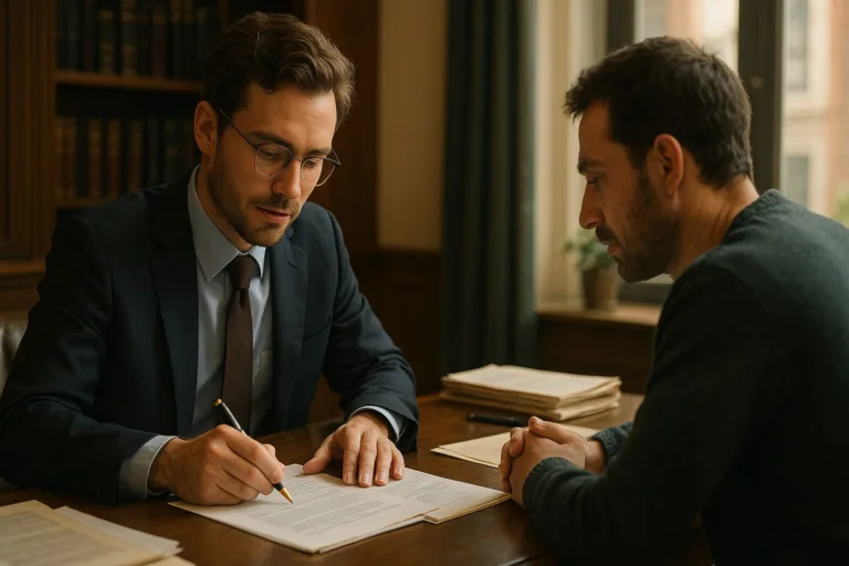 side collision lawyer helping client review car accident documents