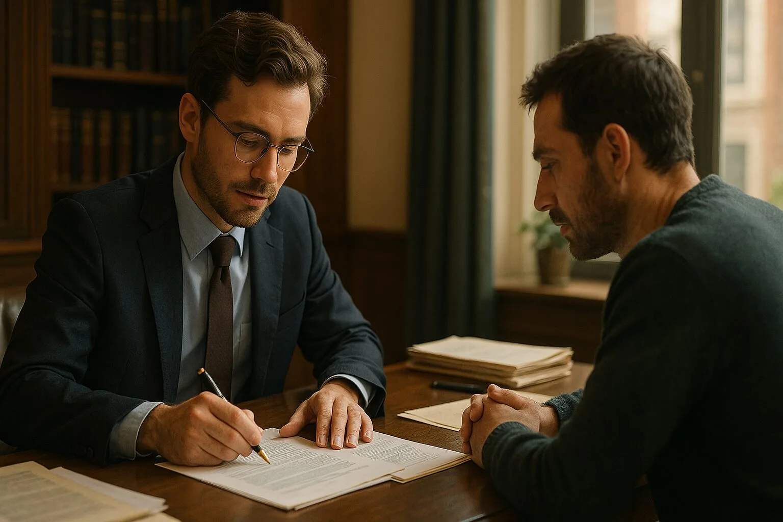 side collision lawyer helping client review car accident documents