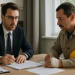 Electric shock accidents lawyer helping client in office