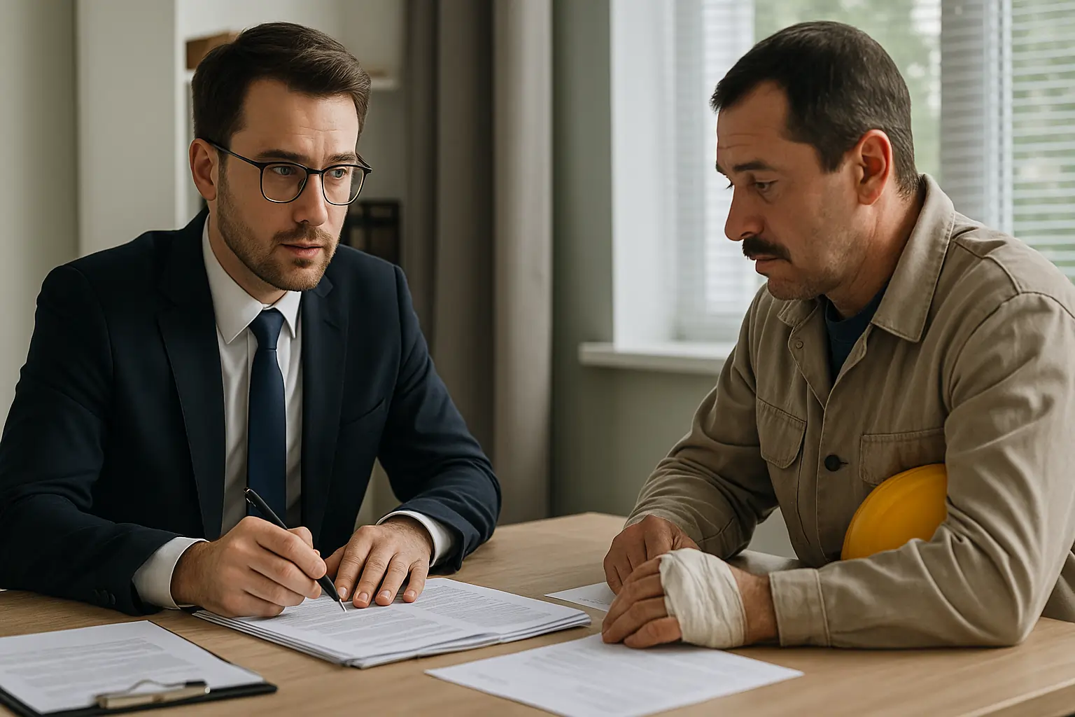 Electric shock accidents lawyer helping client in office
