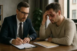 drunk driver accident lawyer helping DUI victim in office