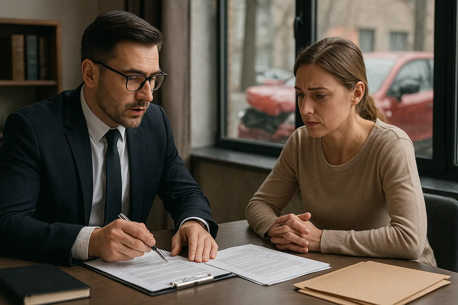 Impact auto crash lawyer consulting with a client after side-impact accident