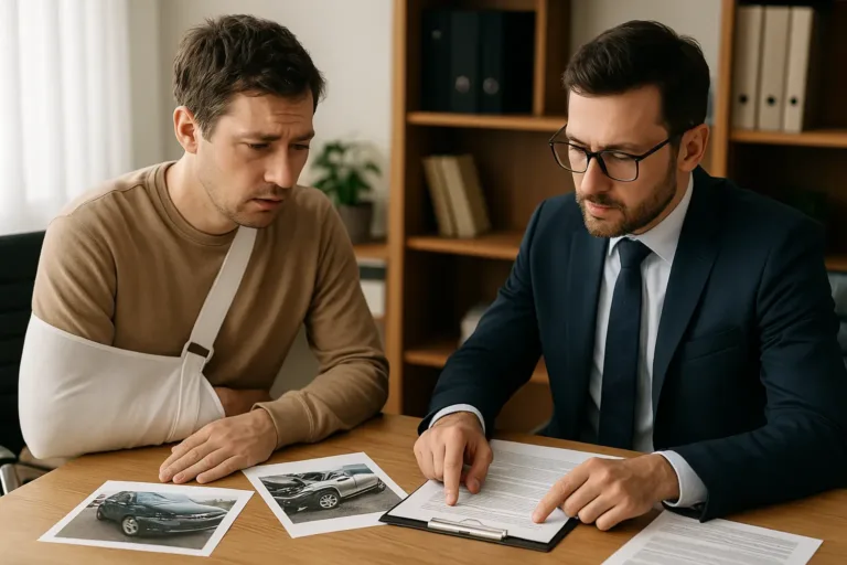 auto crash insurance lawyer consulting client after car accident