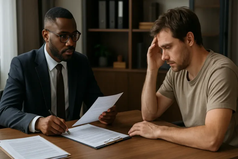 spinal cord injury lawyer assisting a client in a legal consultation