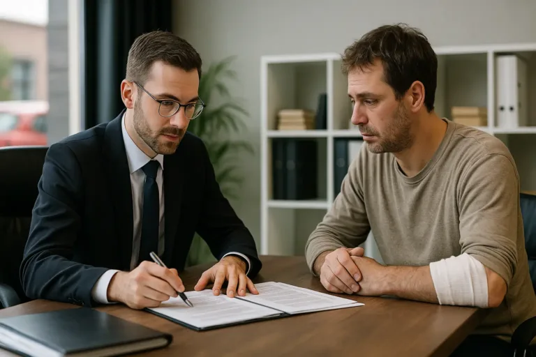 intersection collision injury lawyer assisting client in office