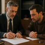 car accident injury compensation discussion in lawyer’s office