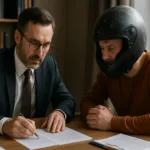 intersection motorcycle accident lawyer helping client at office