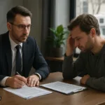 Recreational vehicle accident lawyer discussing claim details with a client in an office