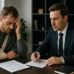 Drunk driving car accident lawyer helping injured client in office