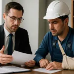 workplace accident lawyer helping injured worker in office